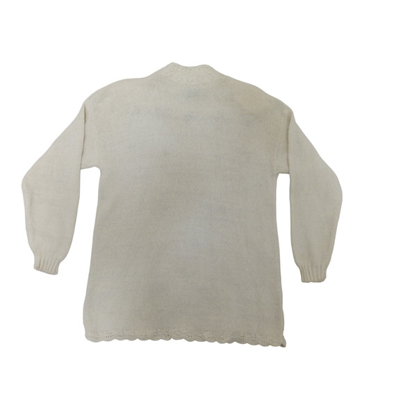 Beldoch Popper Sweater Mock Women's Medium VTG Embroidered Knit Floral Cream - Picture 2 of 16